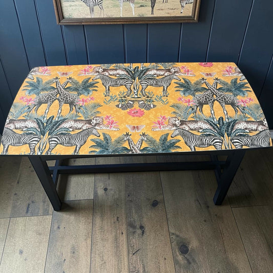 Navy Blue Coffee Table with Sealed Wild Animal Print Top