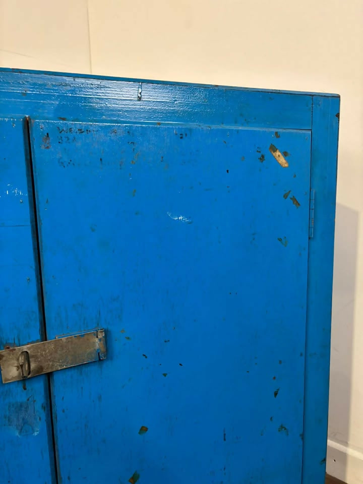 Vintage Rustic Blue Wooden Cupboard