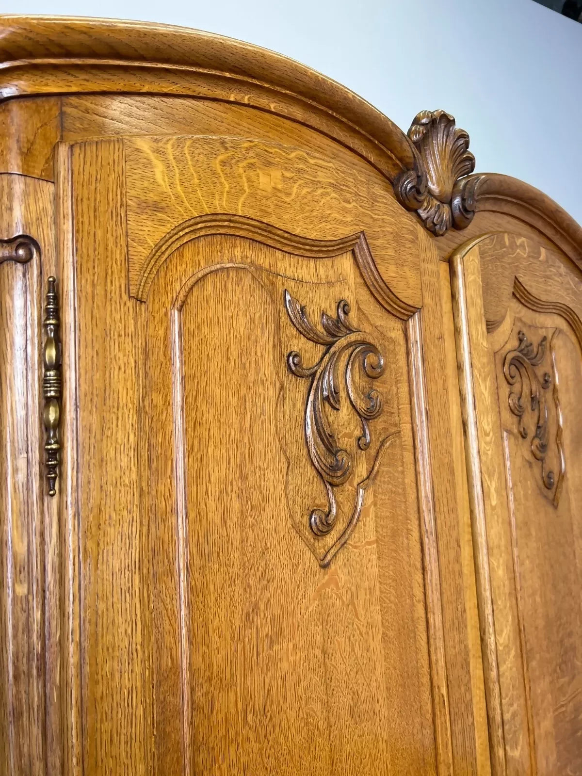 Wardrobe Vintage French Louis XVI Style Four Door Oak Carved Armoire LOT 4929