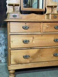 Antique Mid Victorian Pine Mirrored Dressing Chest of Two Over Two Drawers, c.1850
