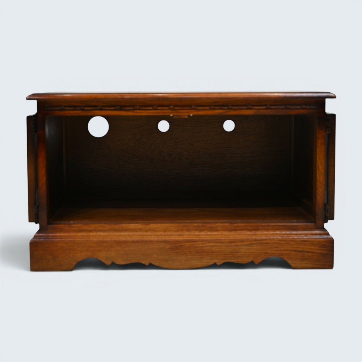 Old Charm TV Stand Linenfold Doors Model 2172 Tudor Brown Oak FREE UK Delivery