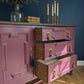 Refinished Jacobean Revival Solid Oak Sideboard, Burgundy Red Painted Buffet, Winchester Fusion Mineral Paint