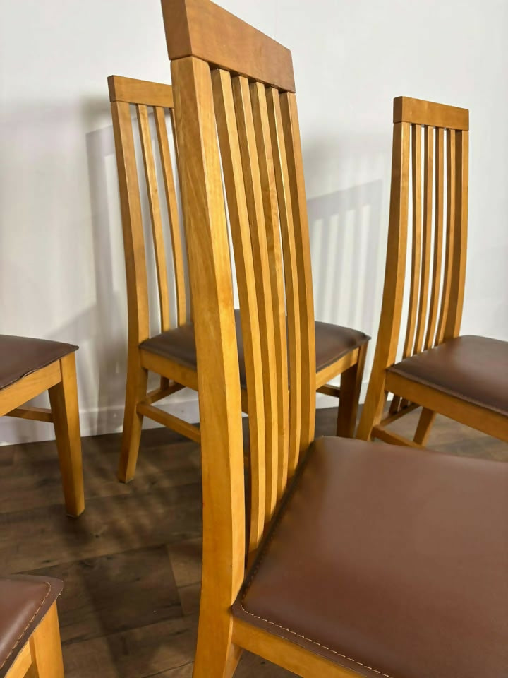 Set Of Six Modern High Back Oak Dining Chairs