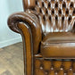Brown Leather Button Back Chesterfield Arm Chair
