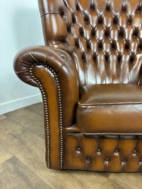 Brown Leather Button Back Chesterfield Arm Chair