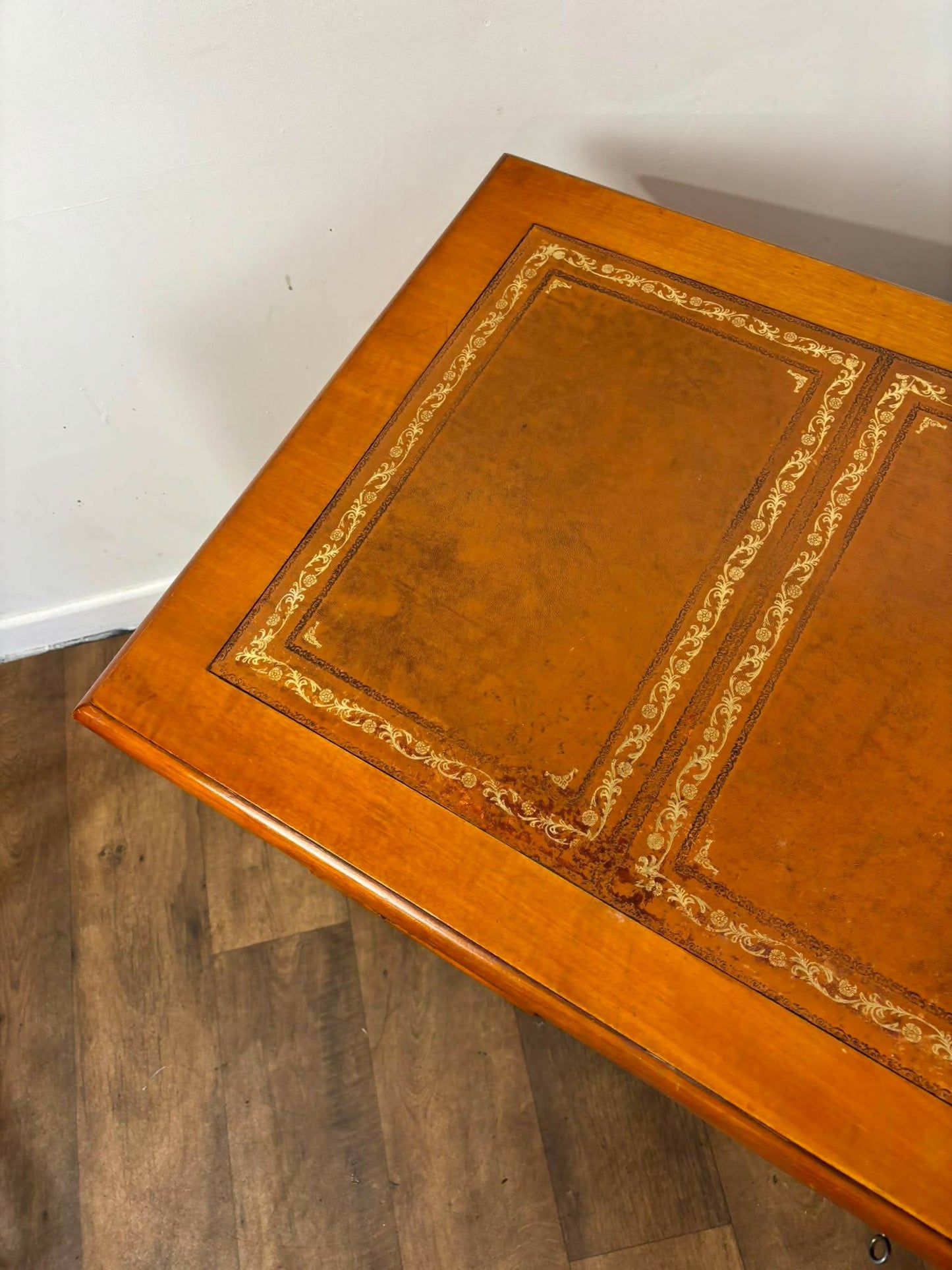 Reproduction Yew Twin Pedestal Desk with Leather Top