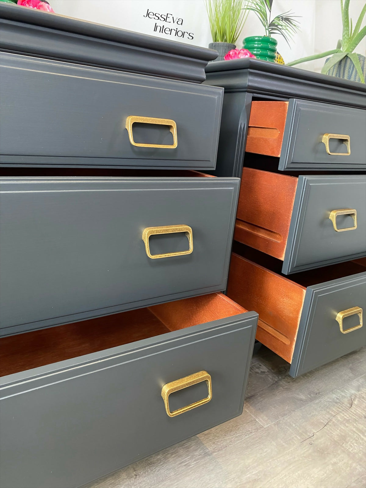 Pair of Vintage Stag chest of drawers / oversized bedside tables painted in dark grey