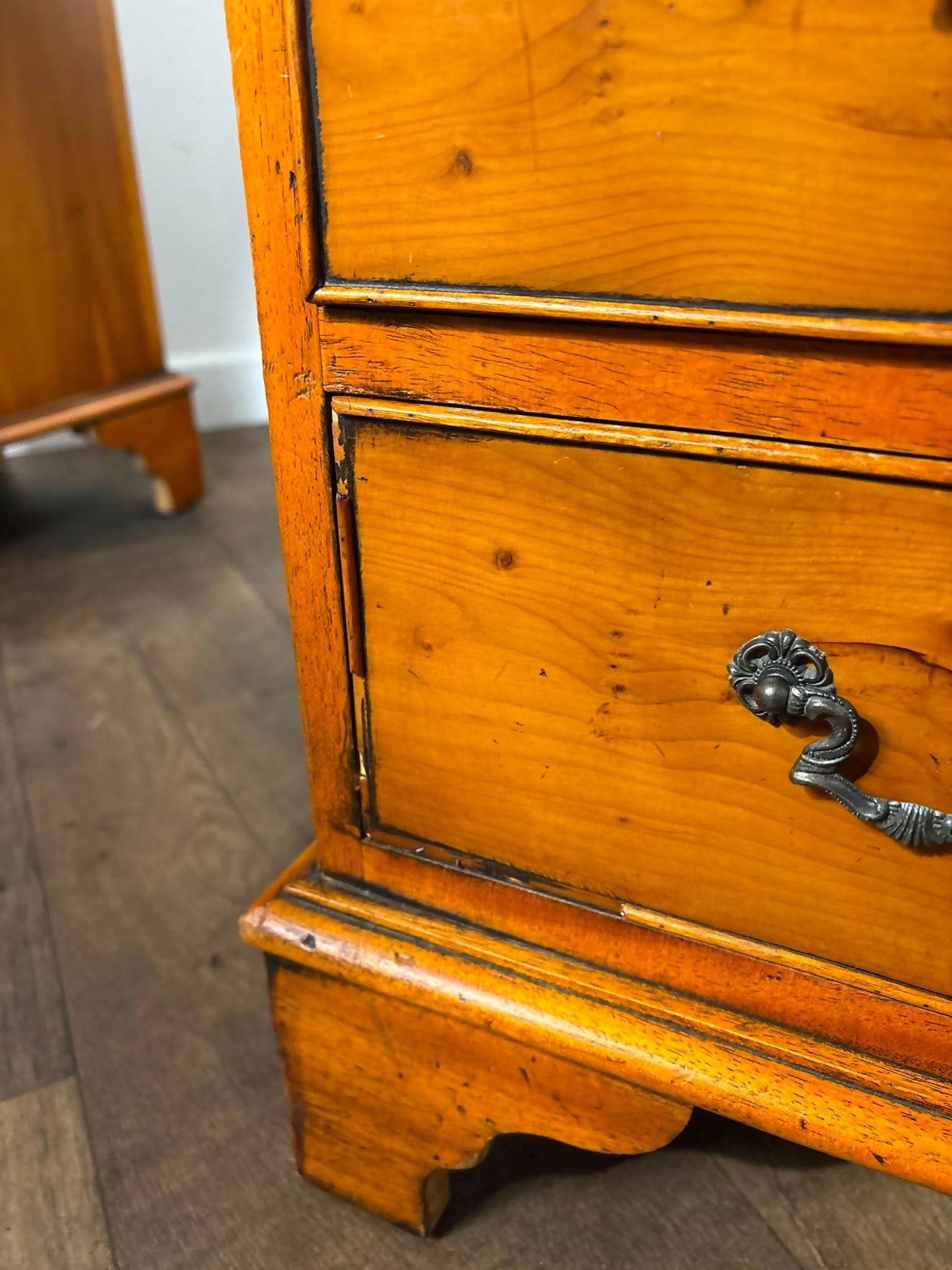 Reproduction Yew Wood Pedestal Desk with Green Leather