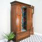 Edwardian Red Walnut Carved Wardrobe With Mirror and Drawer