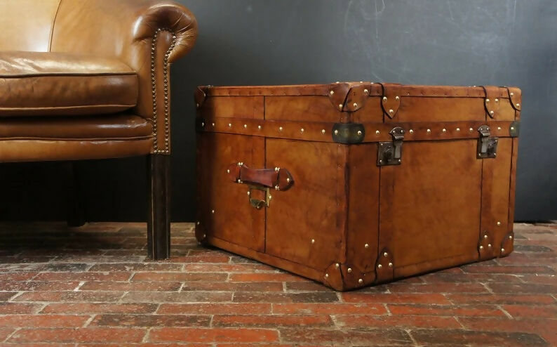 London Tan British Luxury Handmade Leather Coffee Table Trunk
