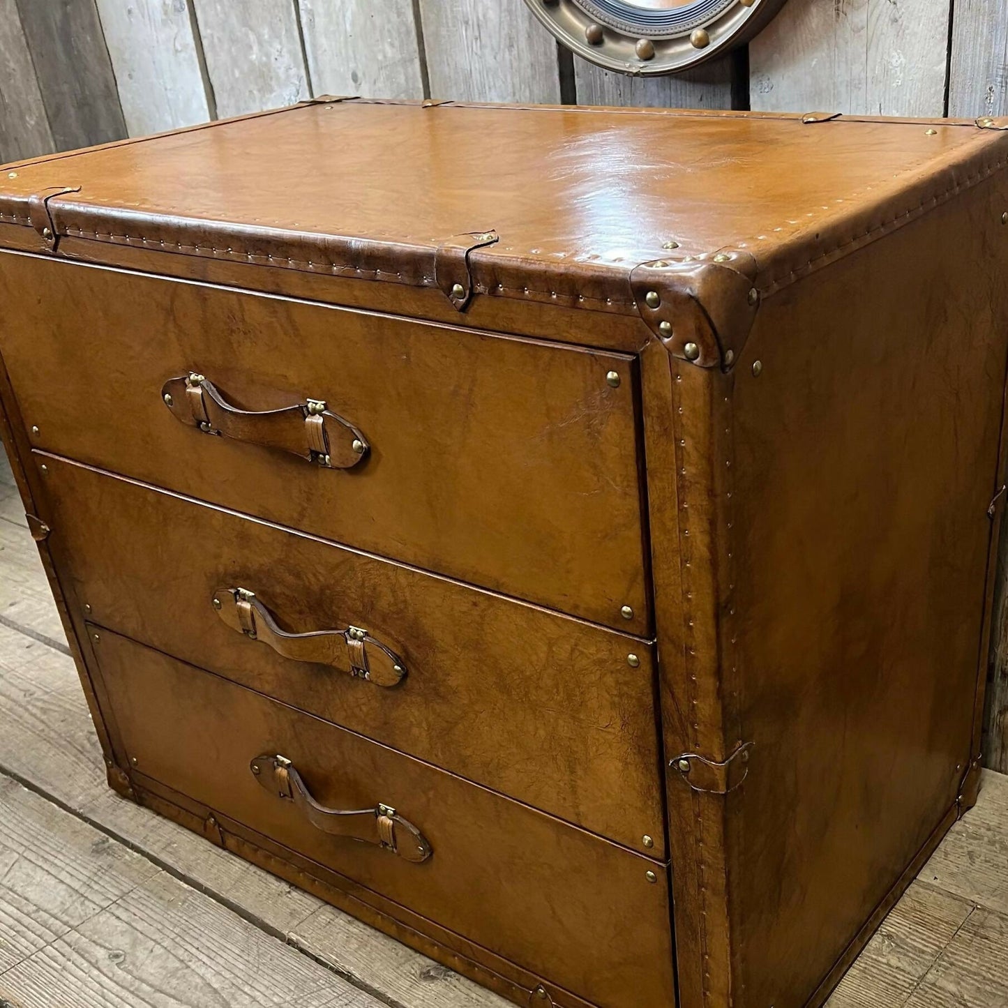 English handmade vintage luxury leather drawer chest - London tan