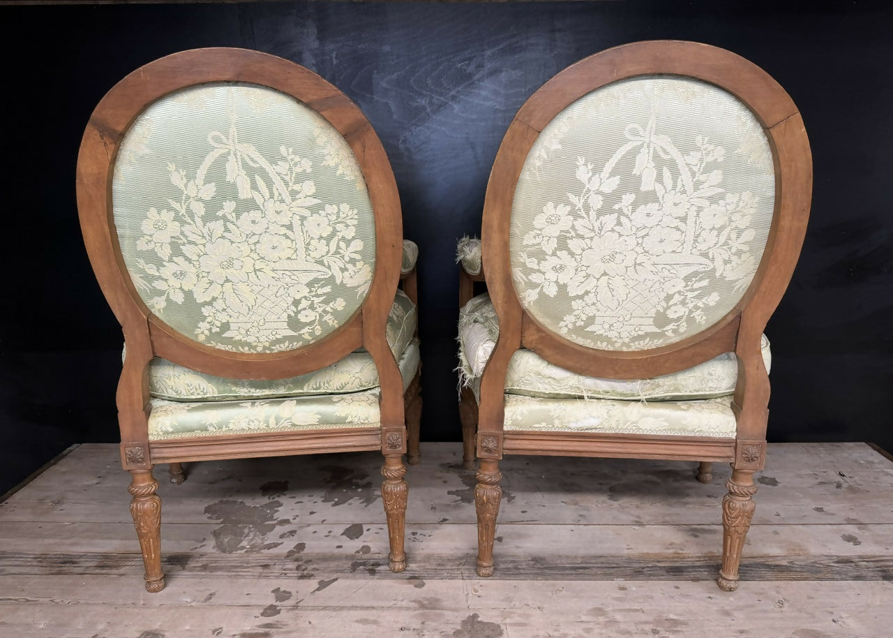 Generous Pair French Bergere Arm Chairs