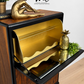 Refurbished Petit Art Deco Burl Walnut Cocktail Cabinet, black and gold drinks cabinet