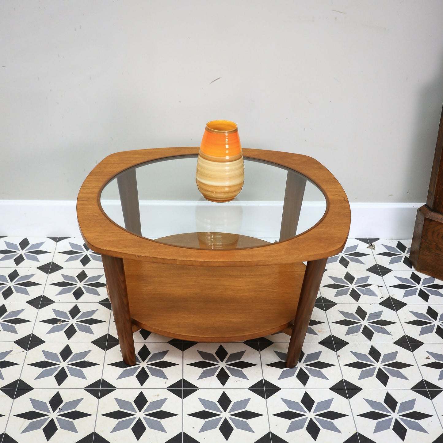 Remploy Teak Coffee Table with Two Tiers Glass Top and Afromosia Legs