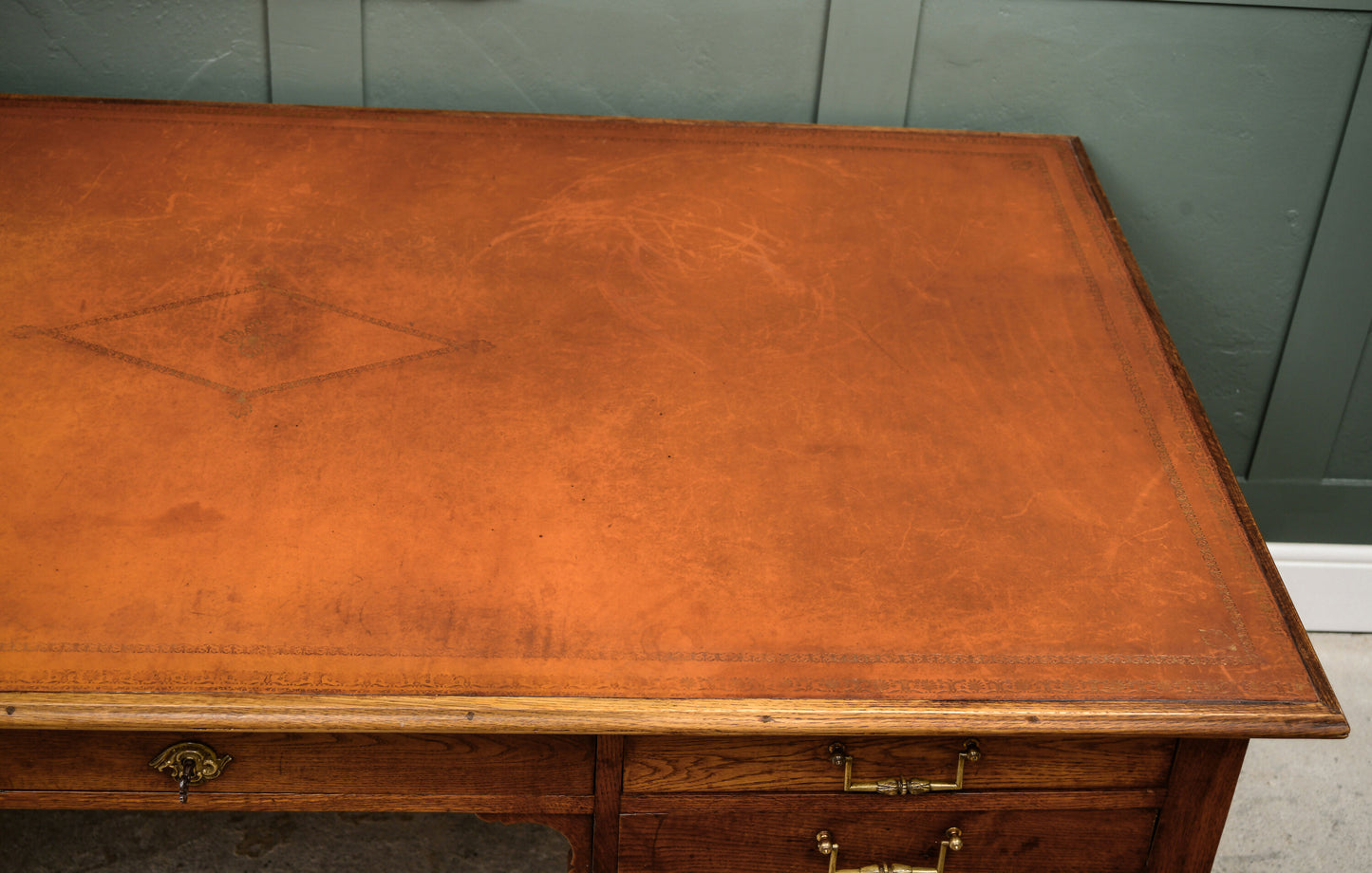 Huge Antique Oak Desk with Leather Top - 180 x 100 cm