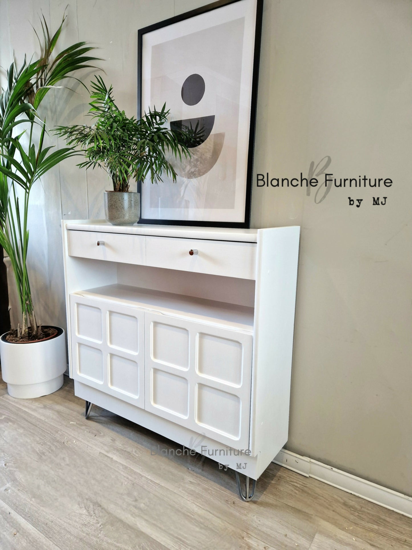 Slim Sideboard / Hallway Console in White, on hairpin legs - By Nathan