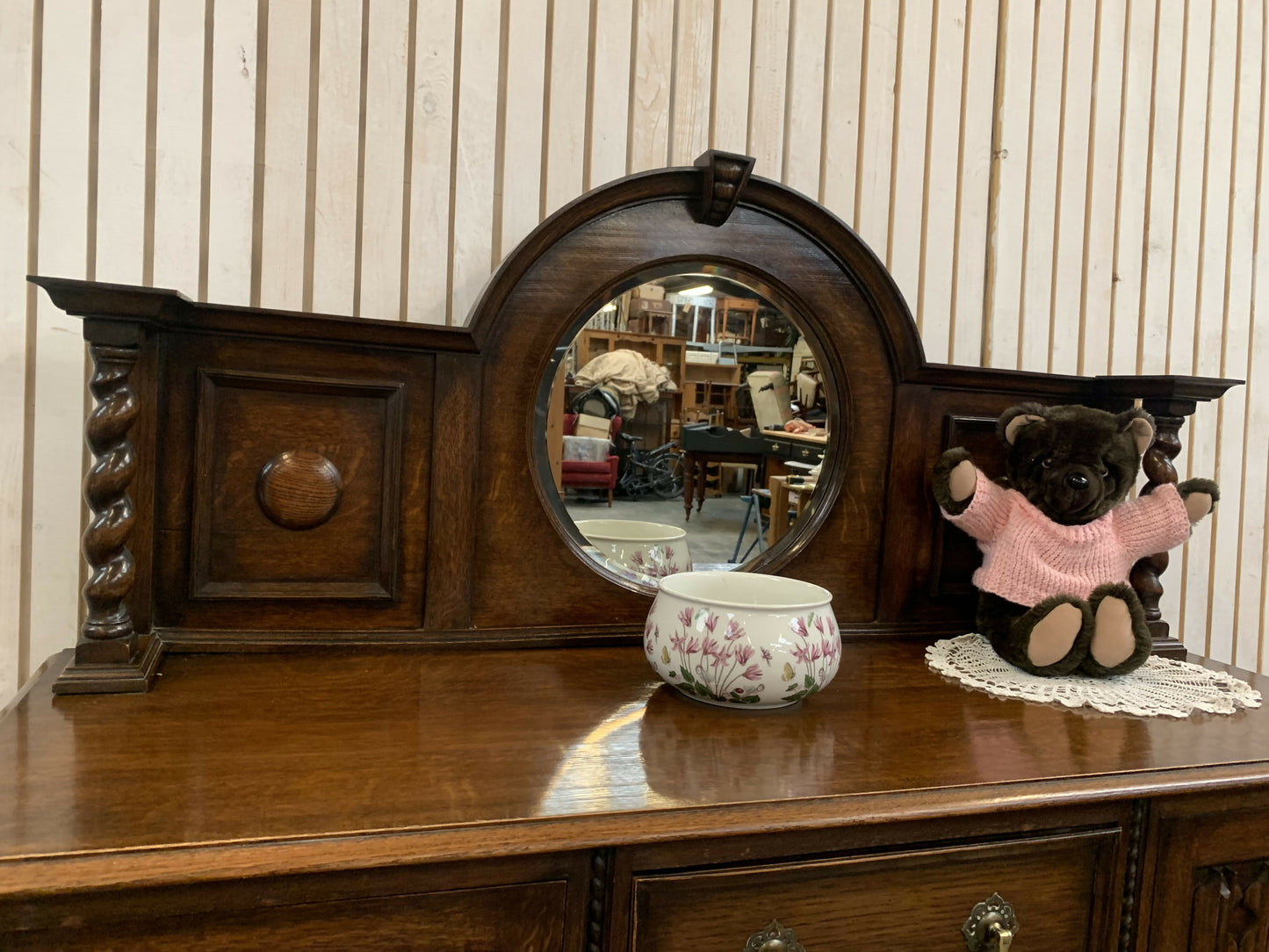 Vintage Jacobean Style MirrorBack Sideboard with 2 door and 3 Drawers .