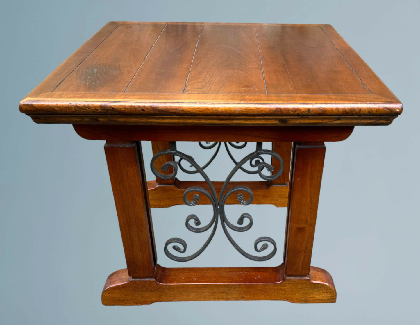 Hardwood and Wrought Iron Coffee Table