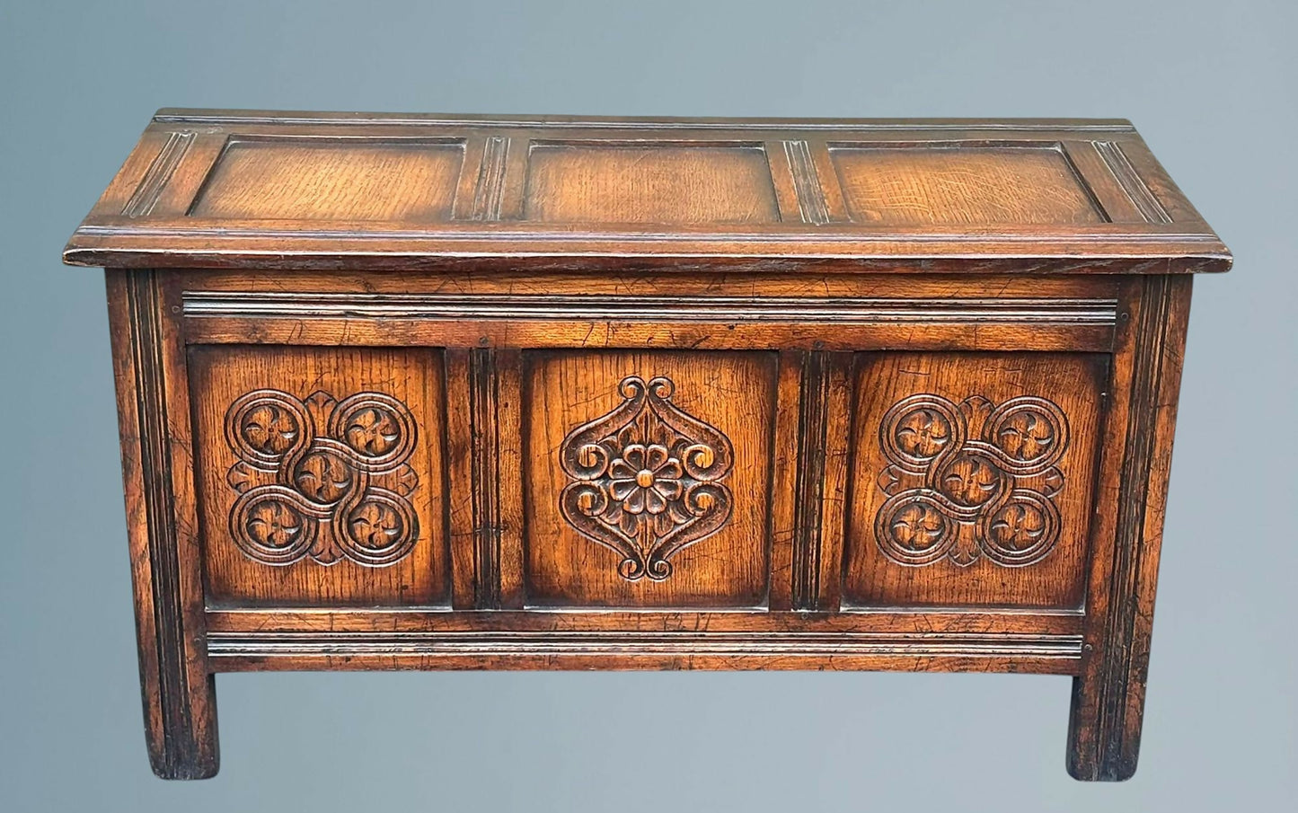 Carved Oak Blanket Box / Trunk G,T. Rackstraw of Worcester