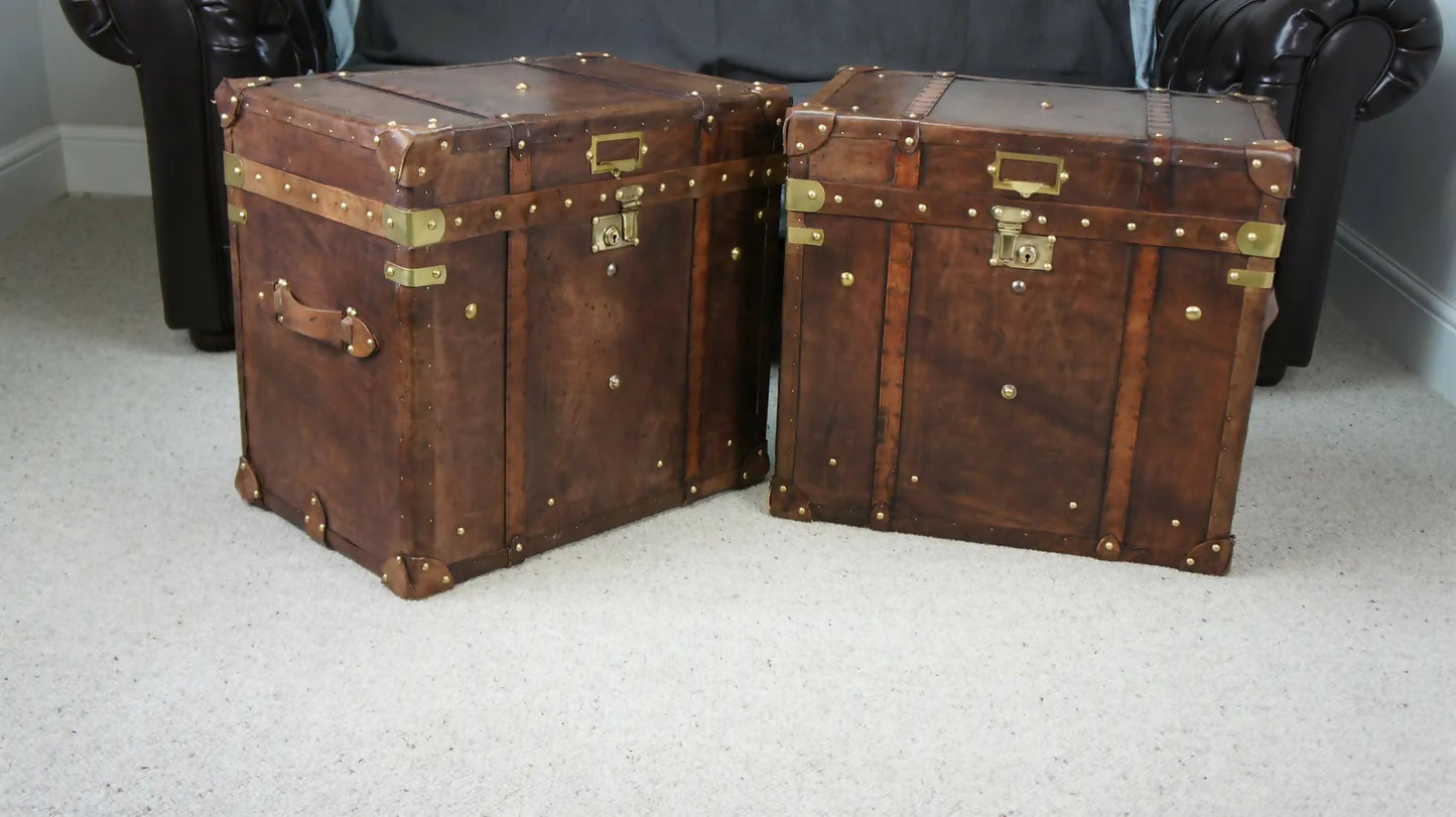 Luxury Leather Hand Dyed Travel Storage Trunks