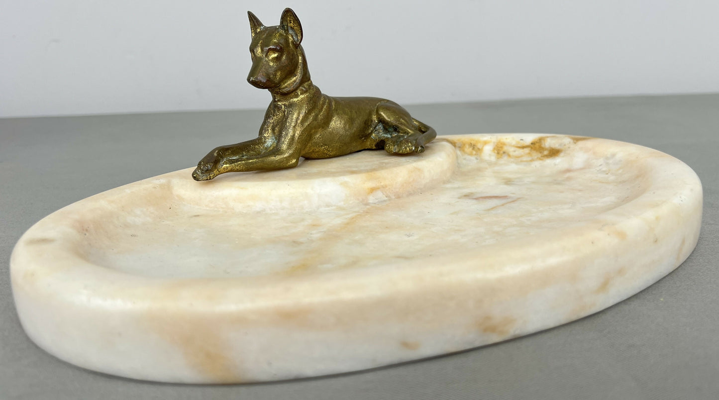 Tray Antique French Style Marble Brass Dog Decorative Display Tray LOT 6419