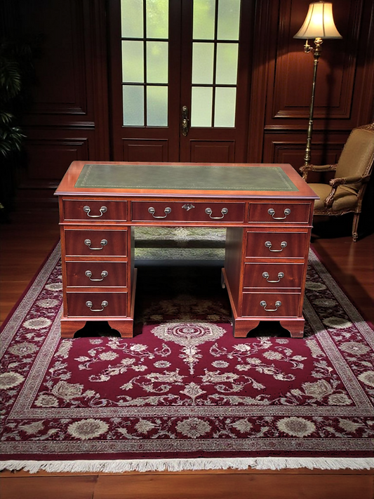 Mahogany Pedestal Writing Desk With Leather Top