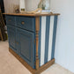 Vintage Solid Pine Blue Painted Sideboard, Hallway Cabinet with Stripe Detail and Floral Interior