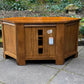 A WOOD BROTHERS OLD CHARM CARVED LIGHT OAK CORNER TV CABINET / MEDIA STAND / UNIT
