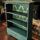 Upcycled Vintage Green & Gold Woodland 'Boxing Hares' Patterned Statement Bookcase