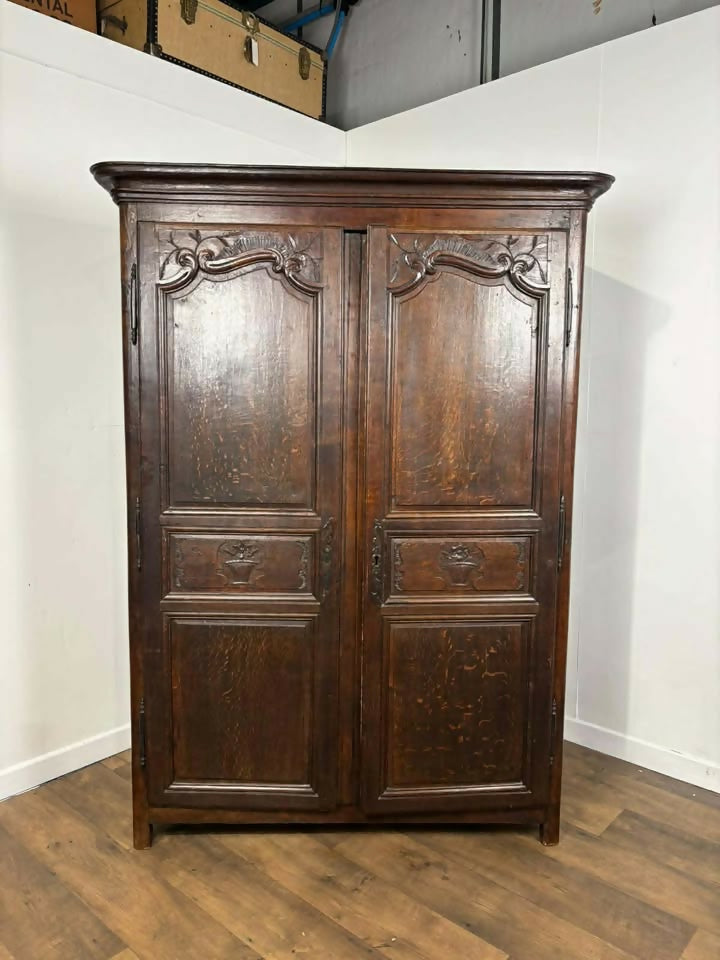 Antique French Carved Oak Wardrobe