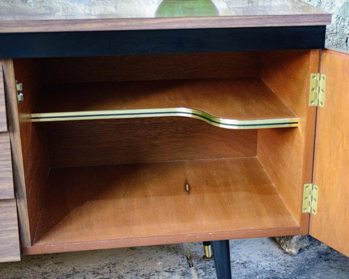Mid Century Long Sideboard - Melamine - Tapered Legs - 1960s