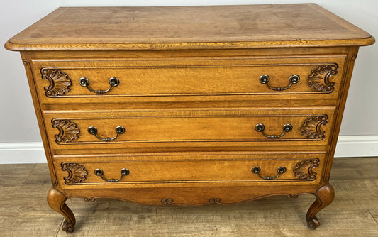 Chest of Drawers Vintage French Louis Oak 3 Drawers Carved Cabinet LOT 6259