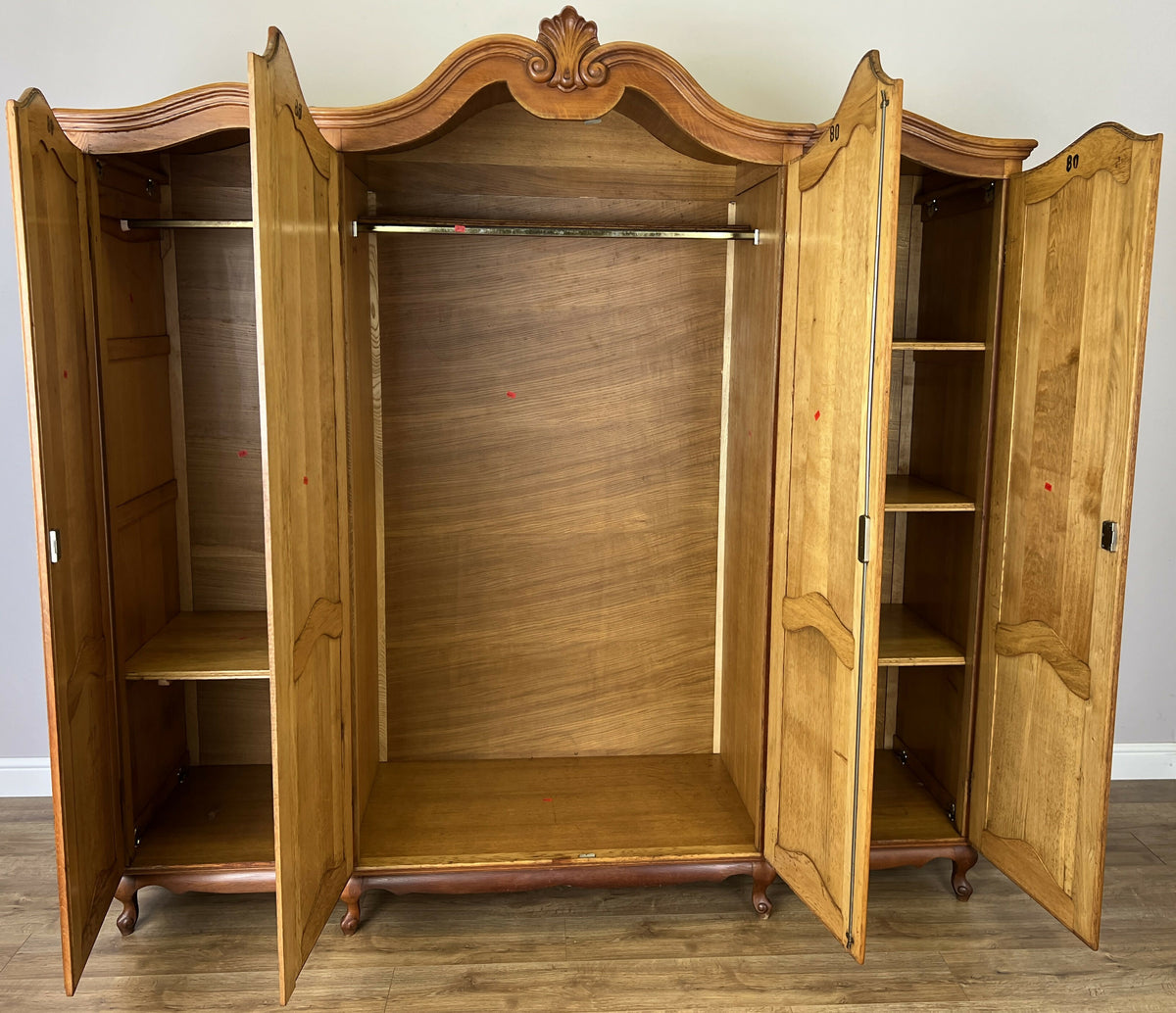 Wardrobe Vintage French Louis XVI Style Oak Four Door Carved Armoire LOT 6491