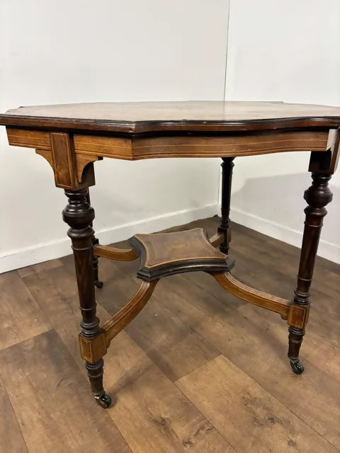 Edwardian Inlaid Walnut Occasional Window Table on Castors