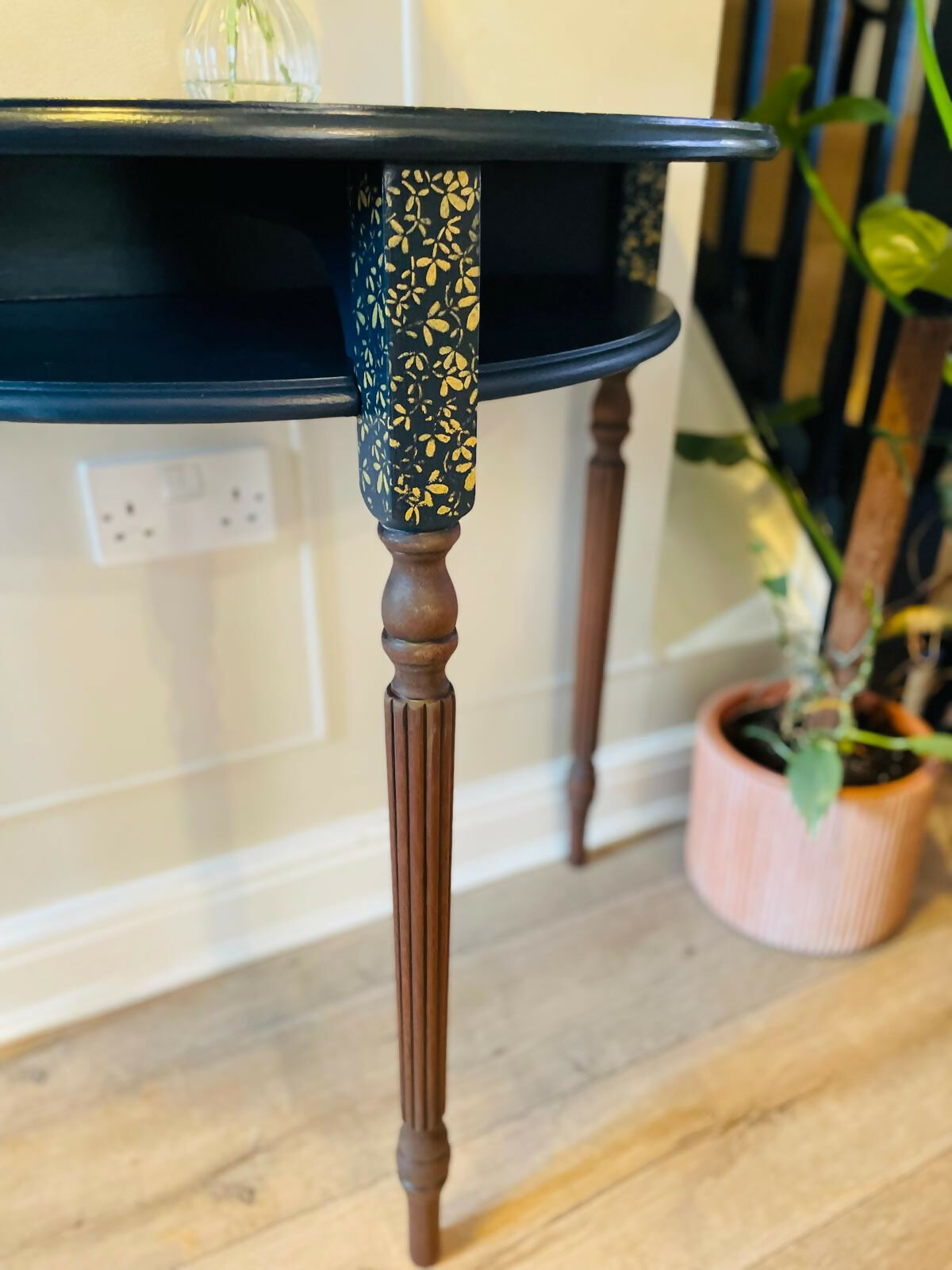 Half Moon Hall Table Upcycled/Refurbished Blue and Gold