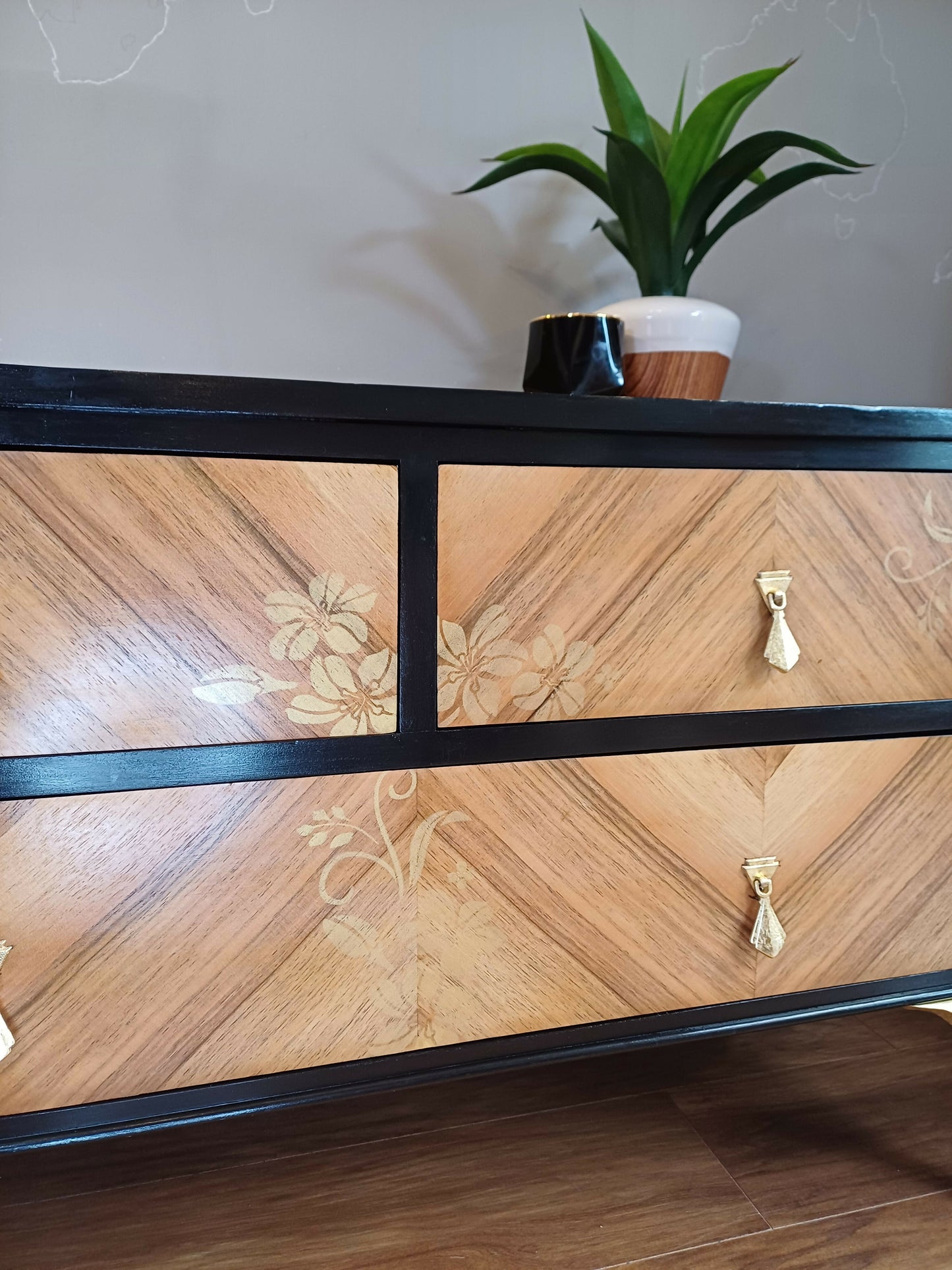 Upcycled Black and Gold Chest of Drawers