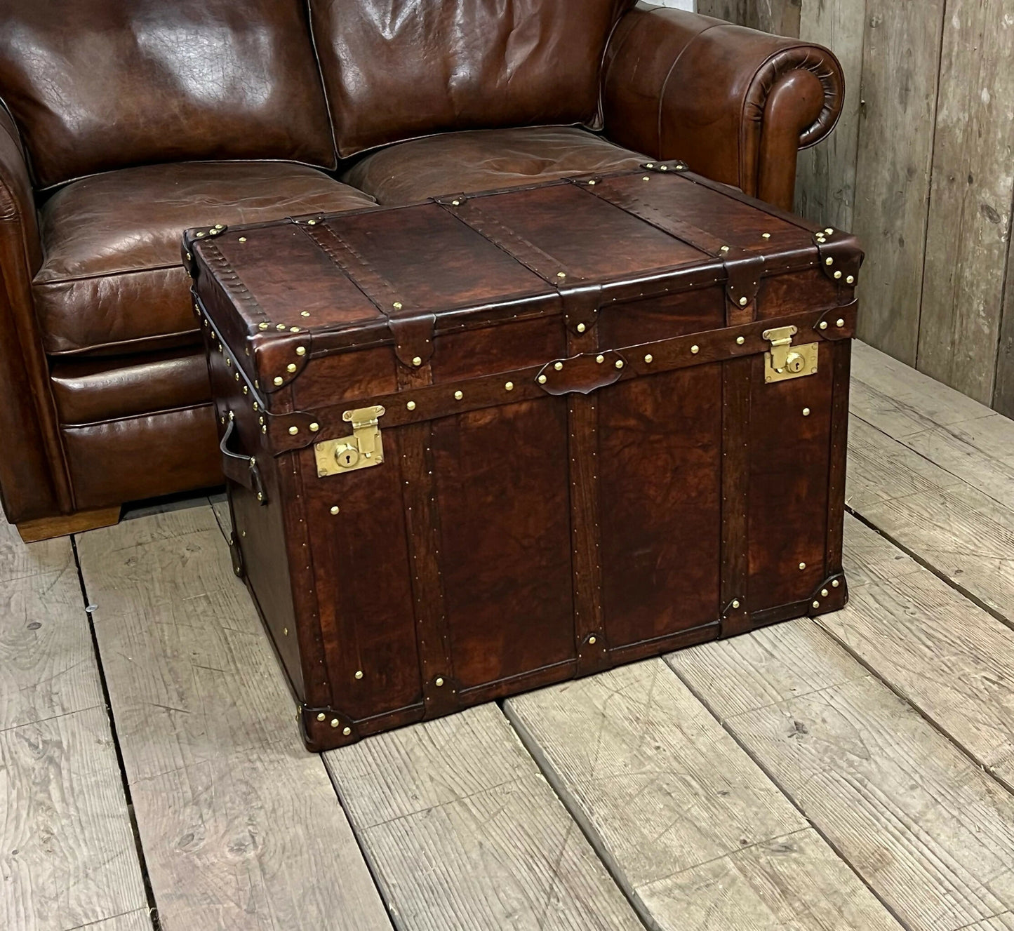 English Leather Coffee Table Storage Trunk