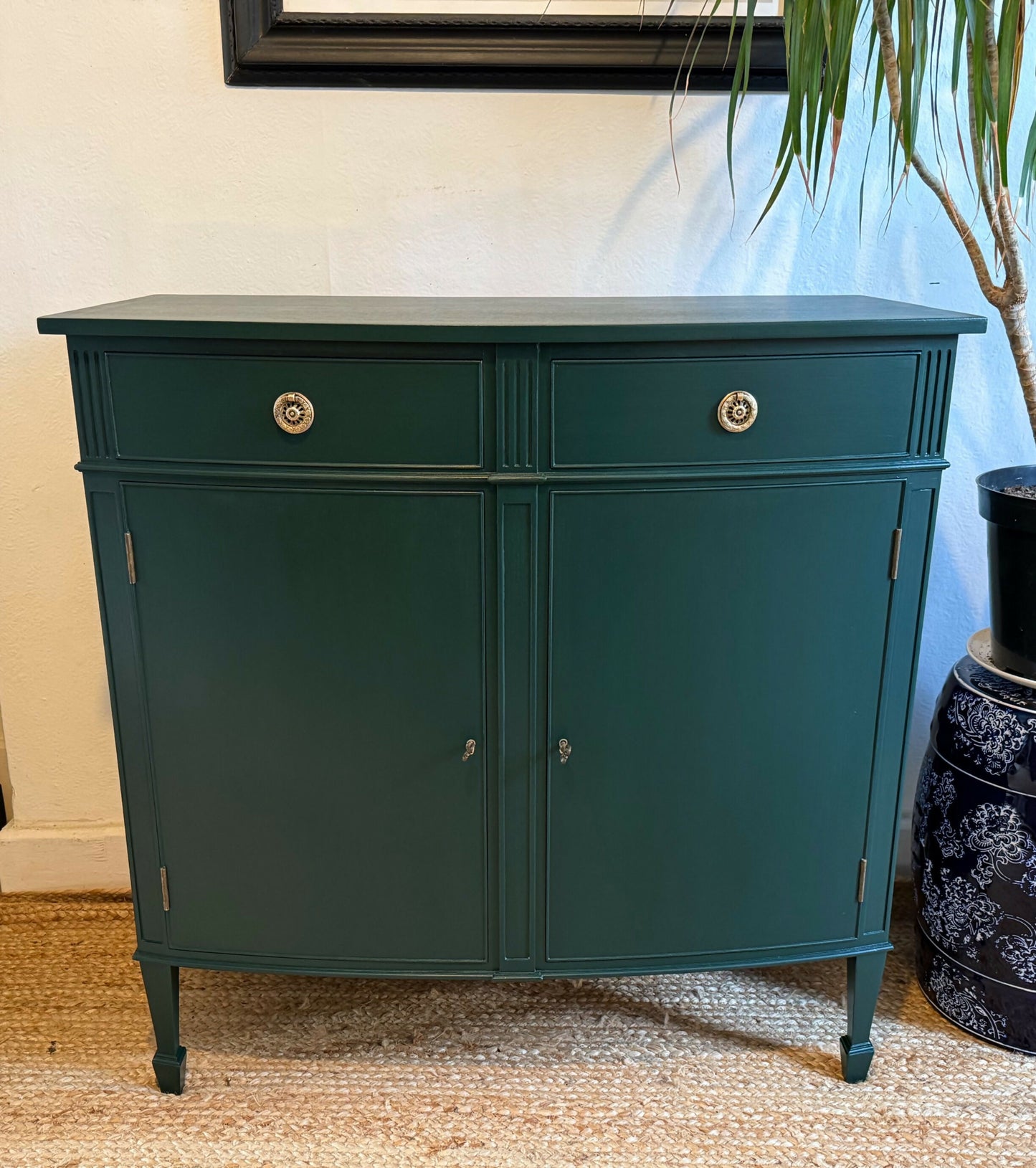 Newly refurbished bow fronted sideboard solid Wood Green antique vintage