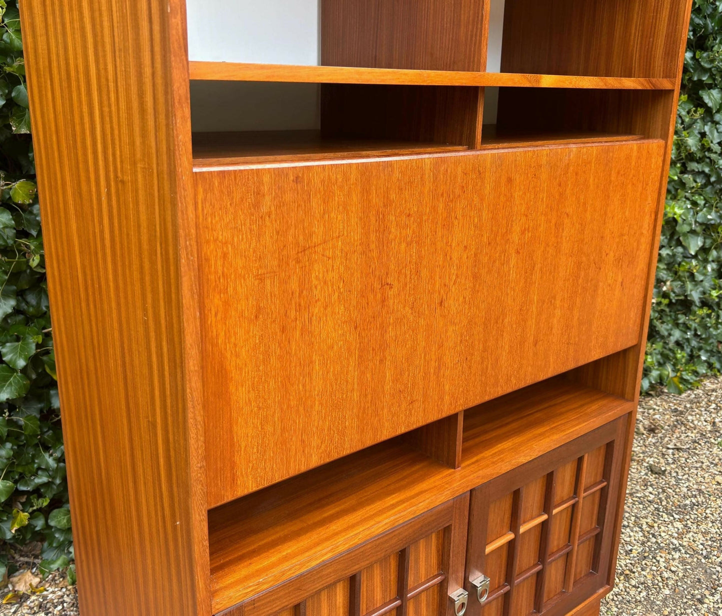Mid Century Younger Teak Wall Unit Cabinet Writing Desk Bureau