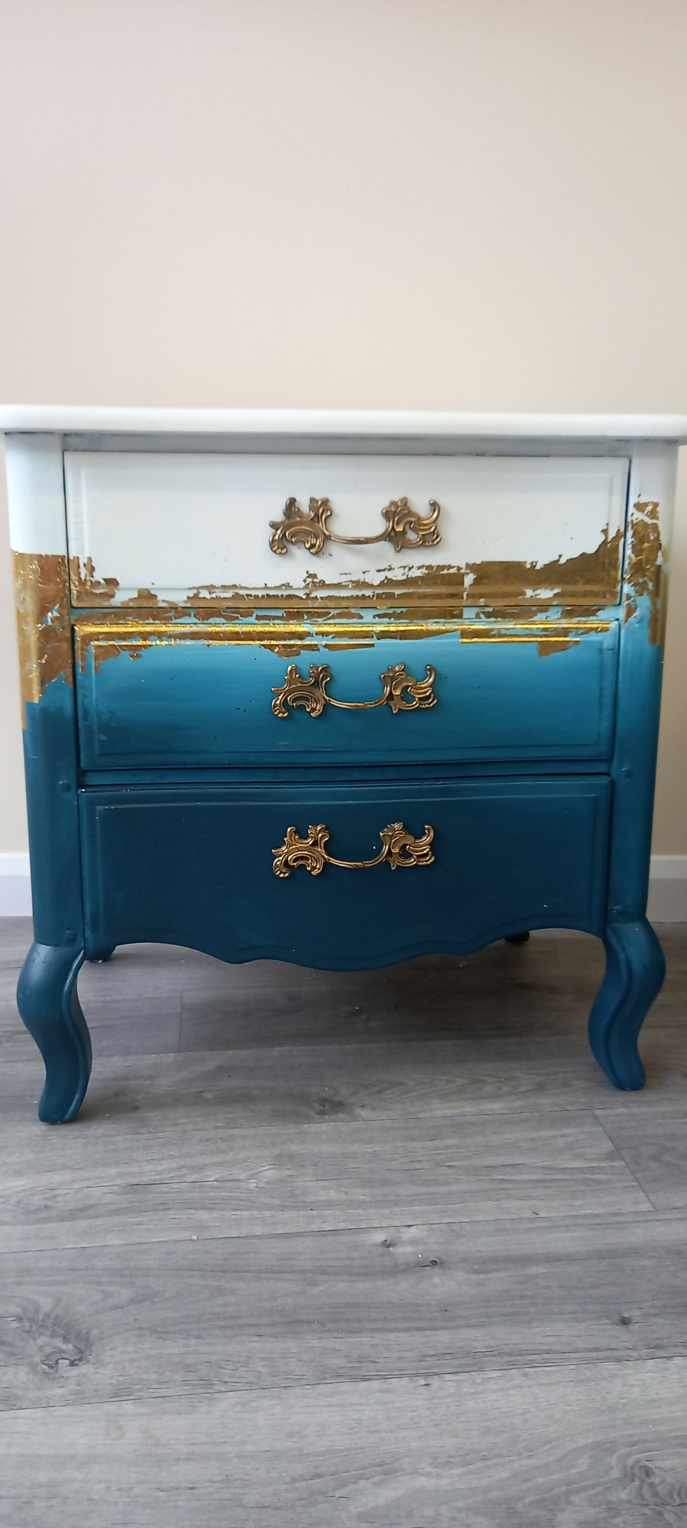 Teal Ombre Bedside Tables with Gold Leaf: Upcycled Bedroom Furniture