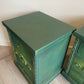 Vintage pine pair of bedside drawers, hand painted green and gold