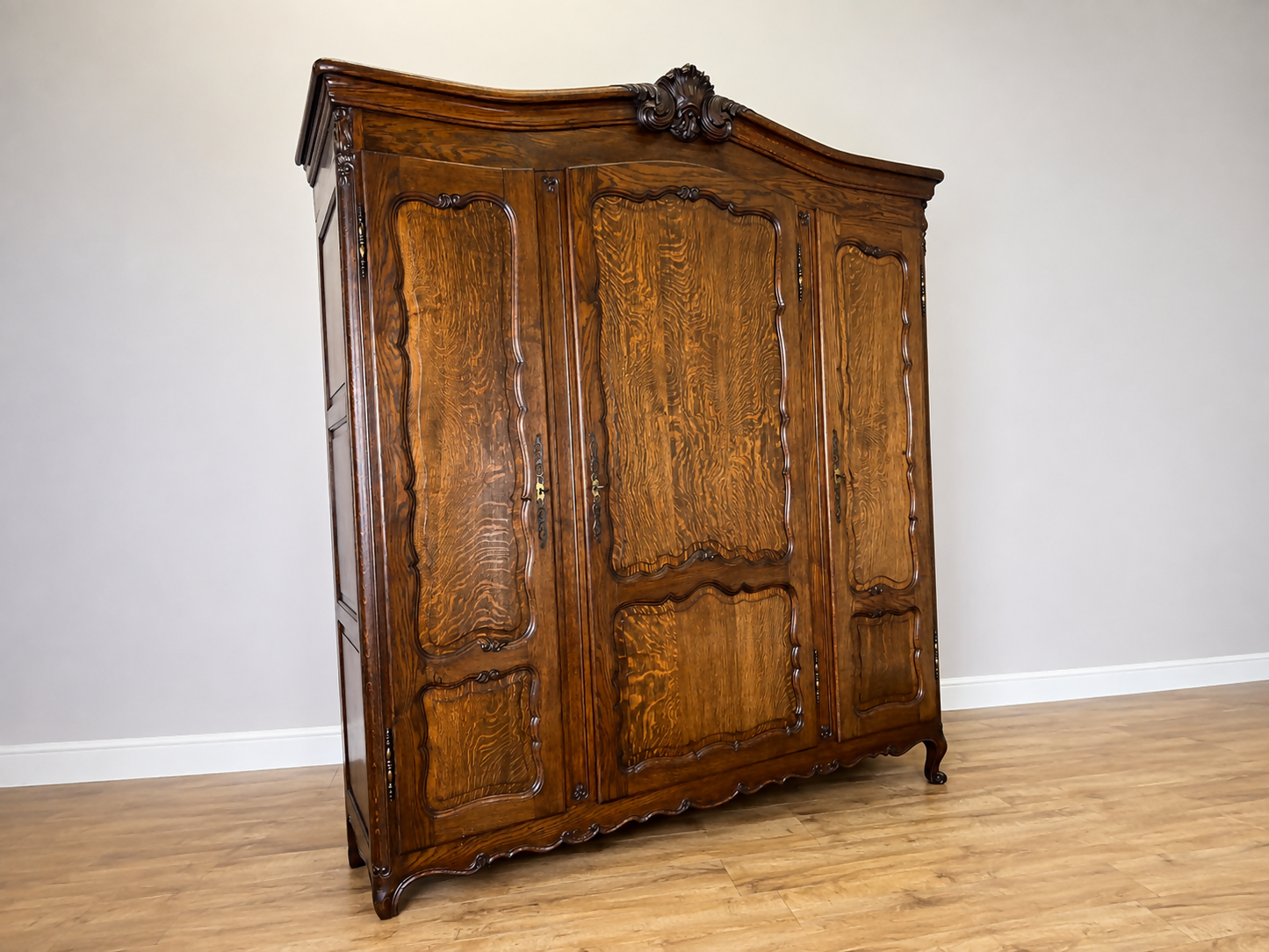 Wardrobe Antique French Louis XVI Style Oak Three Door Carved Armoire LOT 6461