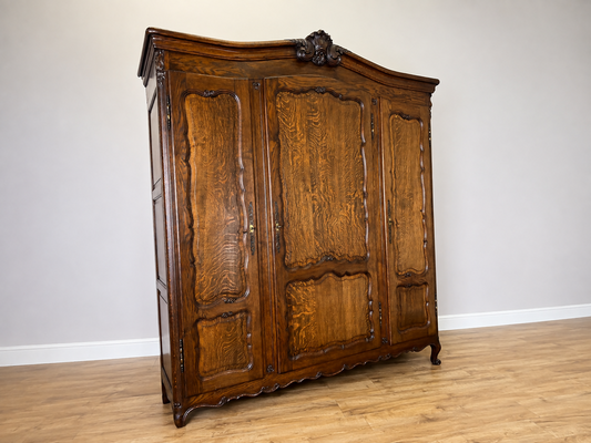 Wardrobe Antique French Louis XVI Style Oak Three Door Carved Armoire LOT 6461