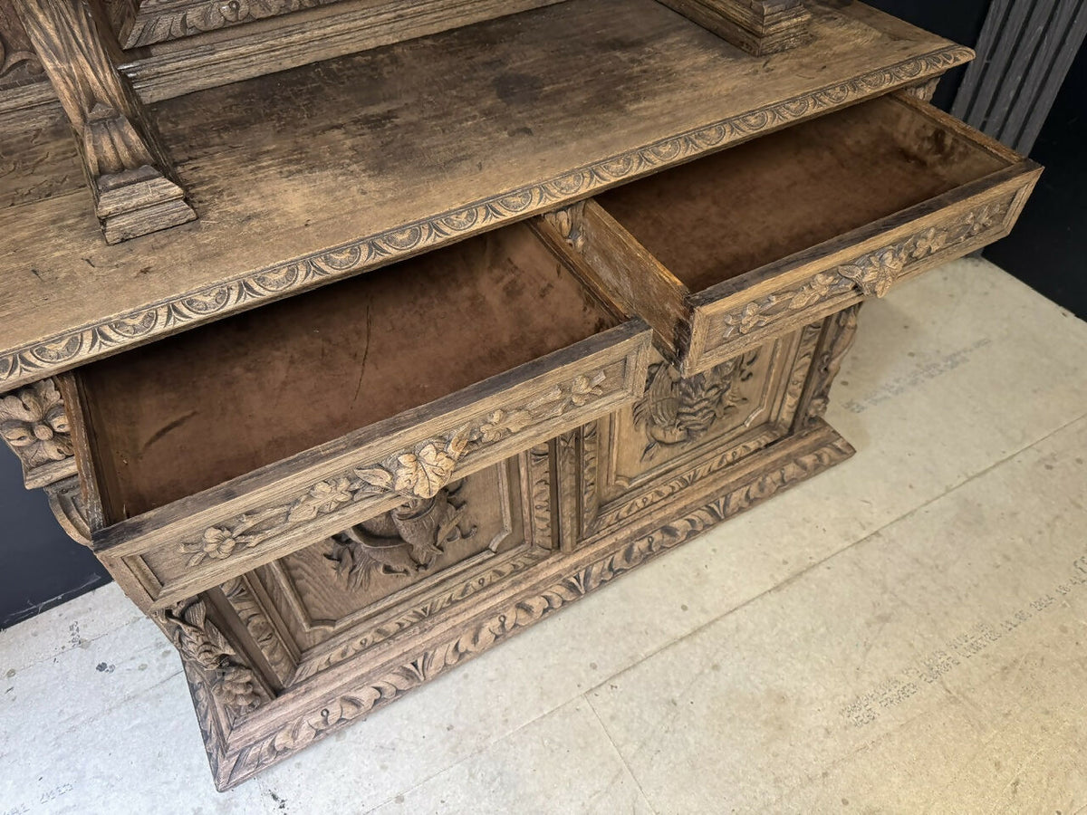 French Carved Oak Hunting Sideboard