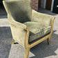 French Louis XVI Style Neoclassical Suede Leather Armchair With Gold Gilt Frame