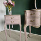 Pair of Olympus Louis style vintage pink and gold bedside drawers