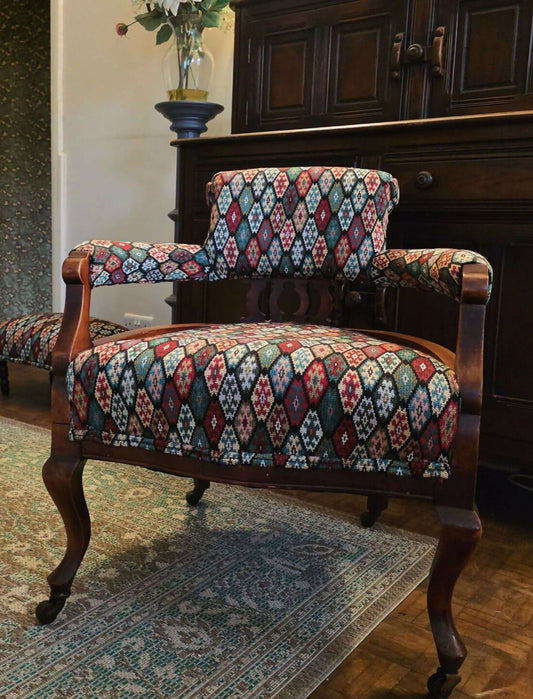 Antique Chair / Tub / Captains Chair on castors Rebuilt and Reupholstered