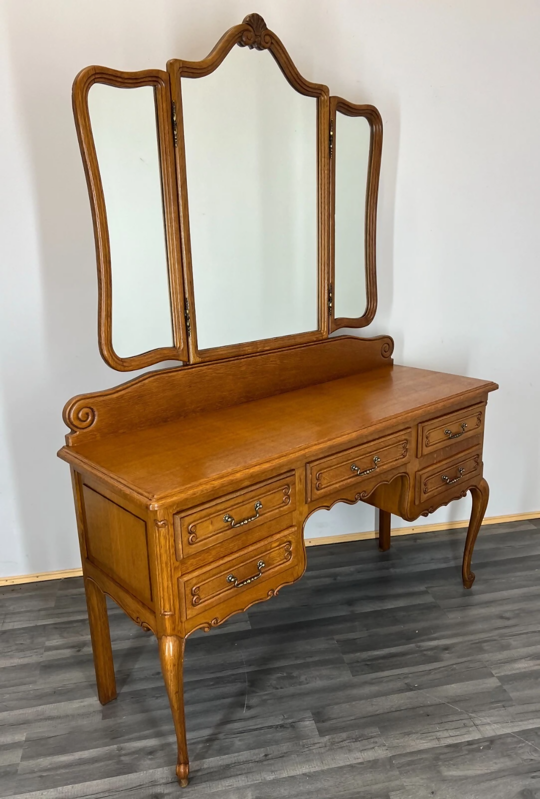 Dressing Table with Mirror Vintage French Louis Oak Vanity Makeup Table LOT 2757