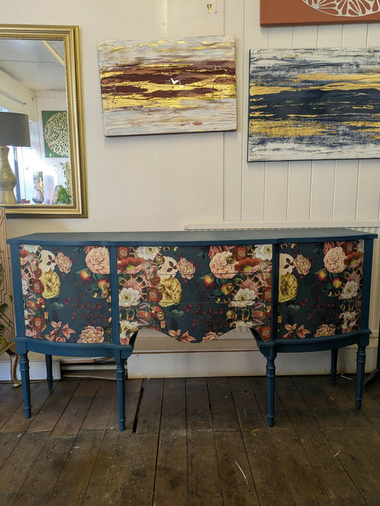 Strongbow Vintage Sideboard Dresser Painted Upcycled Dark Teal Floral Snake Print Commission Piece