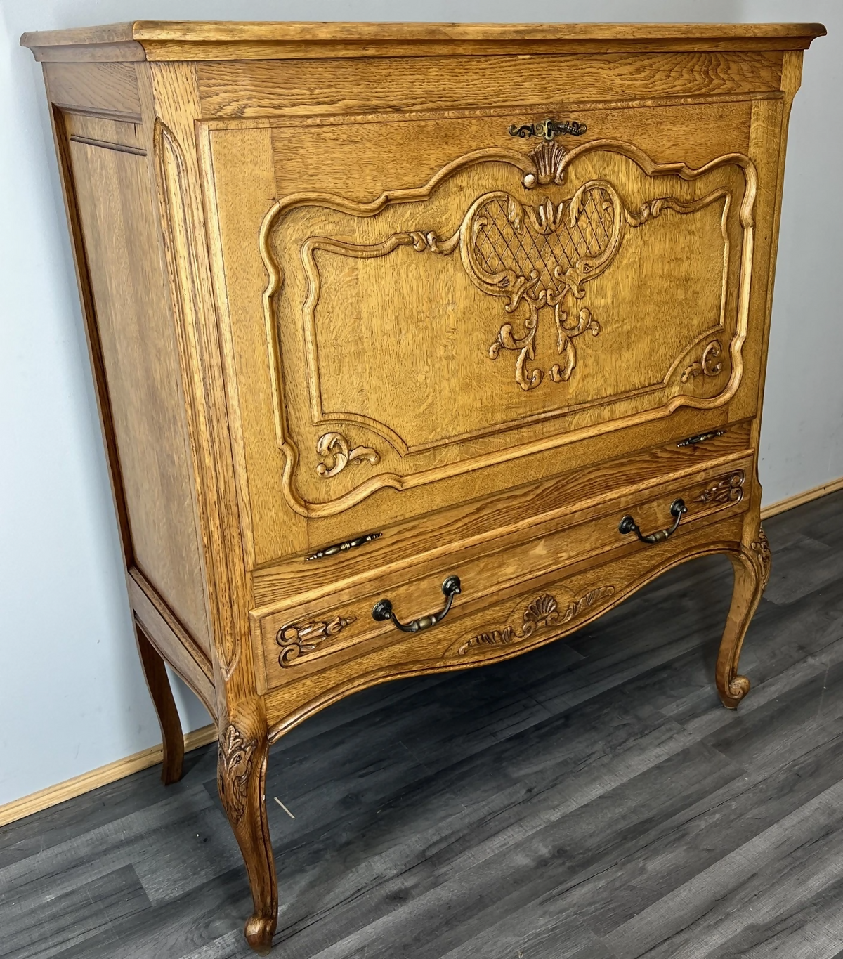 Cabinet Vintage French Louis XVI Oak Cupboard Carved Nightstand LOT 24347